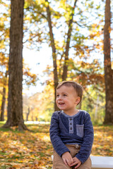 Happy toddler boy in autumn
