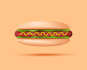 Hot Dog. Vector soft plasticine hot dog. Vector 3d illustration isolated on a light background.