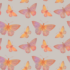 Fototapeta na wymiar Abstract botanical ornament for design, wallpaper, packaging, print. Butterflies seamless pattern on an abstract background.