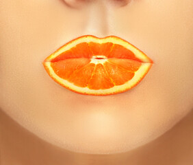 lips with painted fruits.Color lips.