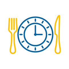 Plate with knife and fork with an icon of clock