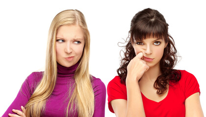 Angry girlfriend,Gossip.Beauty portrait of a young girls.