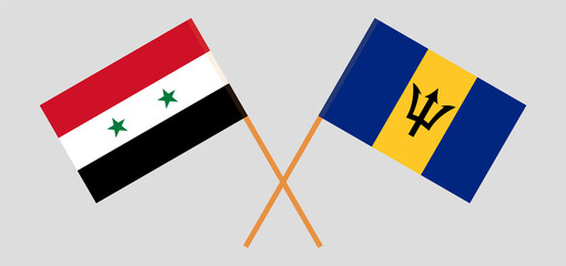 Crossed flags of Syria and Barbados. Official colors. Correct proportion