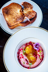 gourmet beetroot hummus with toasts