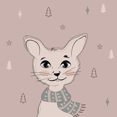 cat in a scarf. Winter illustration