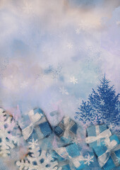 Fototapeta na wymiar Christmas gifts. Watercolor background, design element..