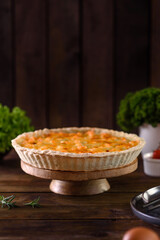 Delicious fresh quiche with broccoli, salmon and cheese