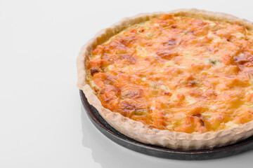 Delicious fresh quiche with broccoli, salmon and cheese
