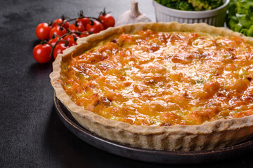 Delicious fresh quiche with broccoli, salmon and cheese