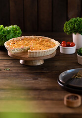 Delicious fresh quiche with broccoli, salmon and cheese