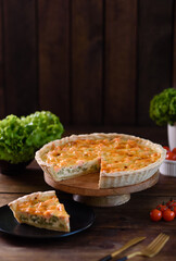 Delicious fresh quiche with broccoli, salmon and cheese