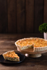Delicious fresh quiche with broccoli, salmon and cheese