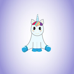 Unicorn isolated on background. For web site, poster, placard and wallpaper. Cute unicorn for mobile phone decoration, app, print material and greeting card. Creative art concept, vector illustration