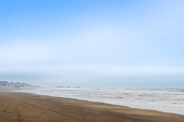 seaside scenery on a misty morning