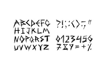 Vector Scratched Hand drawn alphabet, capital letters and digits. Each element is grouped into a single object. - 468846839