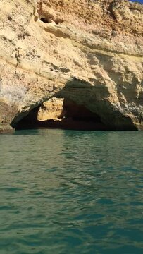 Benagil Cave entrance Portugal from a paddle board view.