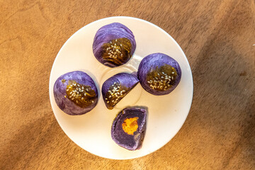 Purple Sweet Potato Pastry with Salted Egg and Sesame Seeds