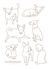 Chihuahua Dog Outline Illustrations in Various Poses 