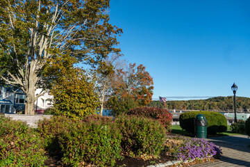 Fall Colors in America with Flag waving in air