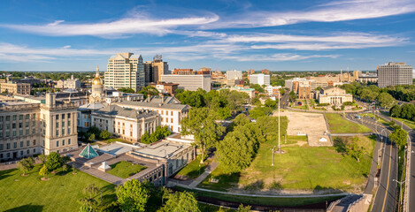 Aerial panorama of Trenton New Jersey skyline and state capitol. Trenton is the capital city of the...