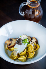 mushroom soup with tortellini and lemongrass