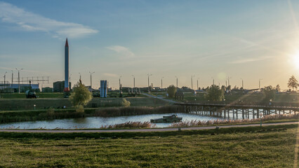 Fototapeta premium Panoramic view of open air museum of old military equipment. Military vehicle for public viewing.