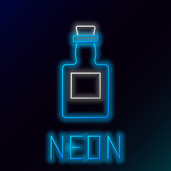 Glowing neon line Tequila bottle icon isolated on black background. Mexican alcohol drink. Colorful outline concept. Vector