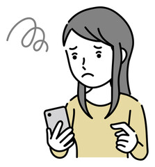 スマホを操作する困っている若い女性