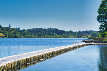 La Señoraza lagoon on a sunny day with a floating bridge