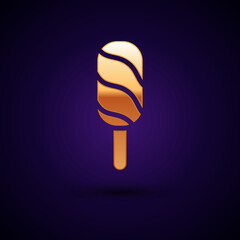 Gold Ice cream icon isolated on black background. Sweet symbol. Vector