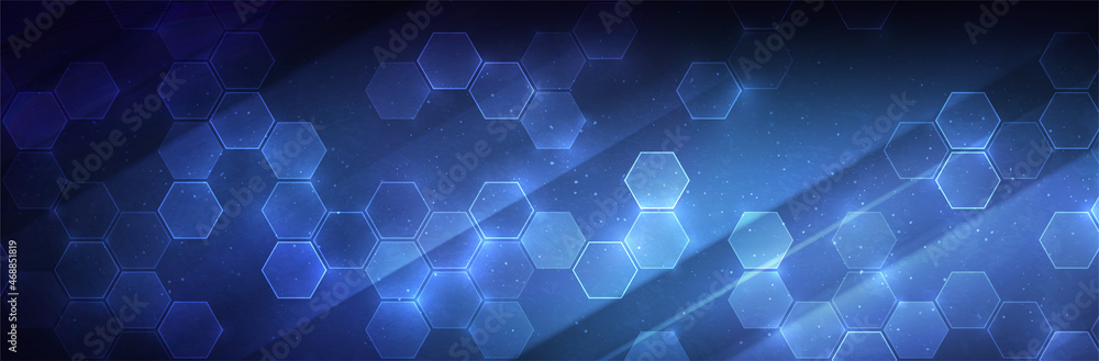 Poster futuristic hexagon background. blue hexagonal pattern. modern vector illustration