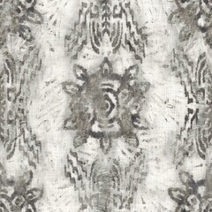 Seamless grungy tribal ethnic rug motif pattern. High quality illustration. Distressed old looking native style design in faded neutral brown and cream colors. Old artisan textile seamless pattern.