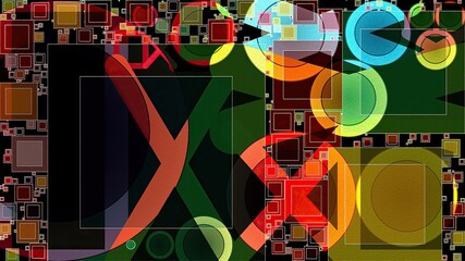 Artwork of abstract composition made with geometrical shapes and elements
