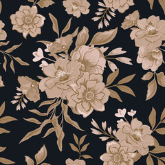 Classical seamless pattern with botanical floral design.