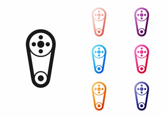 Black Timing belt kit icon isolated on white background. Set icons colorful. Vector