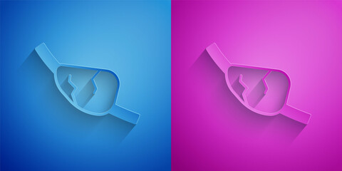 Paper cut Pirate eye patch icon isolated on blue and purple background. Pirate accessory. Paper art style. Vector