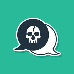 Blue Skull icon isolated on green background. Pirate captain. Happy Halloween party. Vector