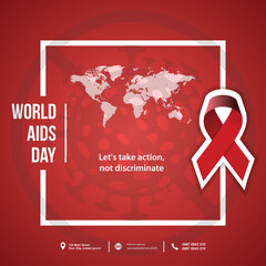 World AIDS Day. 1st December. Red Ribbon, planet. World Aids Day poster.Aids Awareness. Concept with text