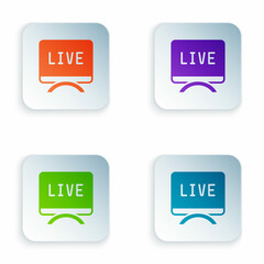 Color Live report icon isolated on white background. Live news, hot news. Set colorful icons in square buttons. Vector