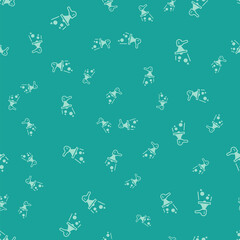 Green Female movement, feminist activist with banner and placards icon isolated seamless pattern on green background. Feminist rights movement, feminism sisterhood. Vector
