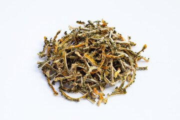 Dried bitter gourd on white background.