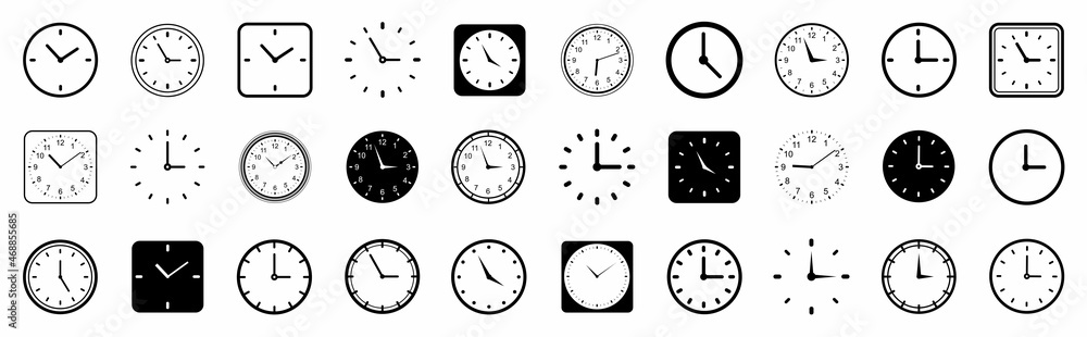 Poster clock icon set. vector time and clock icons set. horizontal set of analog clock icon symbol .circle 