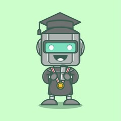 cute cartoon robot character graduated university education. vector illustration for mascot logo or sticker