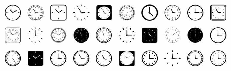 Clock icon set. Vector Time and Clock icons set. Horizontal set of analog clock icon symbol .Circle arrow icon.Vector illustration.