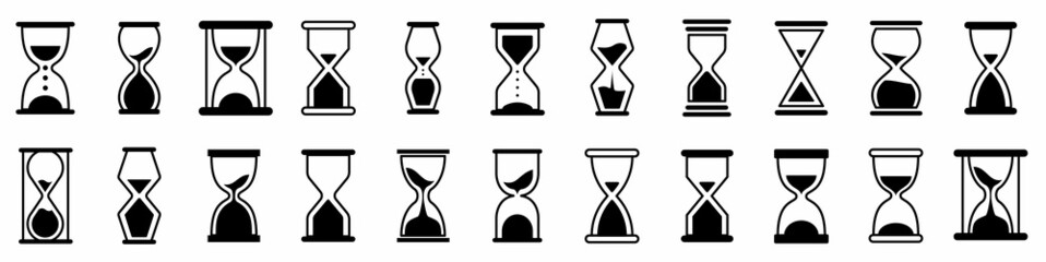 Hourglass icon set. Vintage hourglass. Sandglass timer or clock flat icon for apps and websites. Clock flat icon. Time management. Vector illustration. - obrazy, fototapety, plakaty