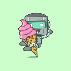 cute cartoon robot character with big ice cream. vector illustration for mascot logo or sticker
