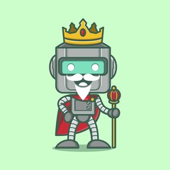 cute cartoon robot character stylized like a king. vector illustration for mascot logo or sticker