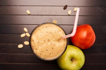 smoothie fruit healthy food cocktail wooden background