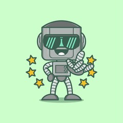 cute cartoon robot character giving cool rocker sign. vector illustration for mascot logo or sticker