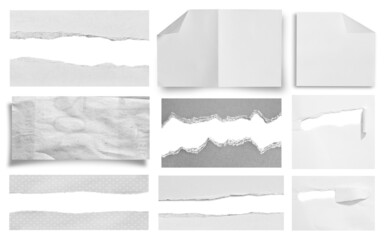 Set of ripped paper isolated on white background
